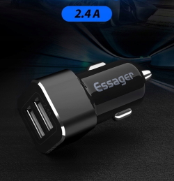 USB-зарядка для авто ESSAGER 5V, 2xUSB 2.4A черная ECCKC2-FZ01