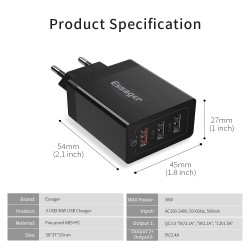 USB charger QC3.0 Quick Charge 3xUSB 30W 5V/9V/12V black