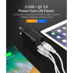 Зарядное USB QC3.0 Quick Charge 3xUSB 30W 5V/9V/12V белое