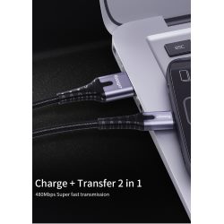 Cable USB 2.0 AM/Type-C 2m Backlit Gray