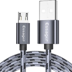 Cable USB 2.0 AM/BM microUSB 2m 2.4A braided gray