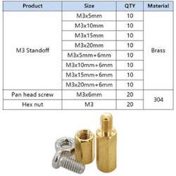 Fastener kit M3 stand, screw, nut 120 pcs.