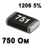 Резистор SMD<gtran/> 750R 1206 5%