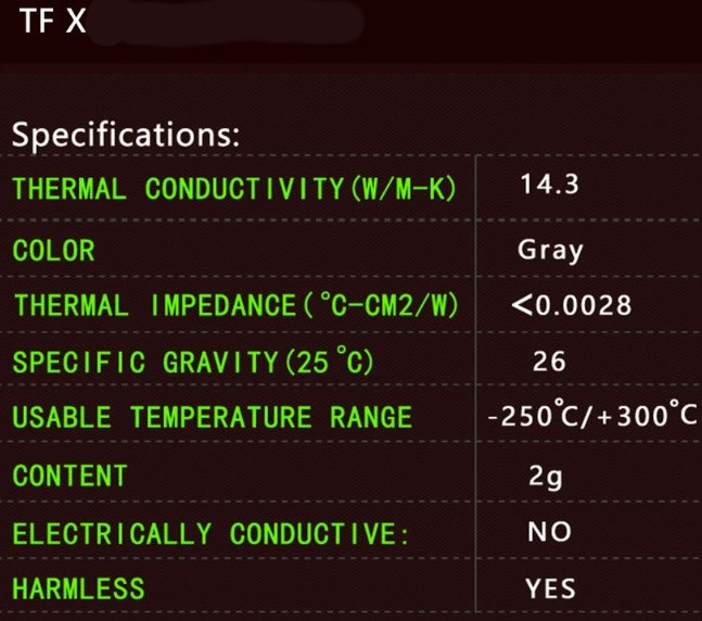 Паста теплопроводящая Thermalright TFX, 2g , 14,3 W/m*K