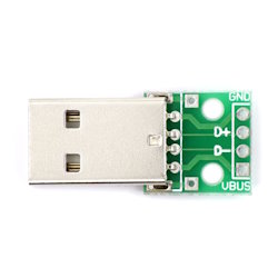 Printed board with connector USB 2.0 type A male to DIP