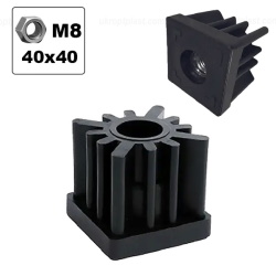 Plug for square pipe 40x40mm internal reinforced with M8 thread, black