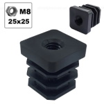 Plug for square pipe<gtran/> 25x25mm internal with M8 thread, black<gtran/>